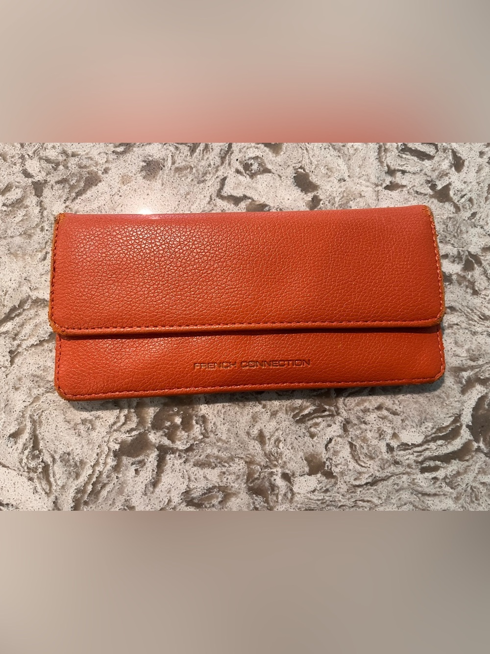 French Connection Pebbled Leather Fold-Over Wallet in Orange
